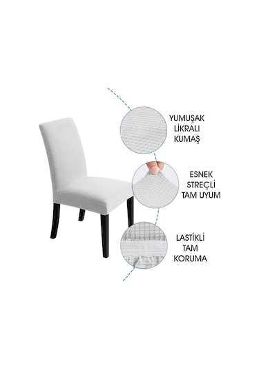 Faiend Yıkanabilir Likralı Esnek Lastikli Sandalye Kılıf Örtü Beyaz