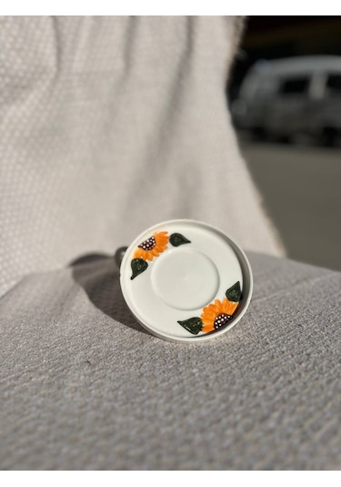 El Yapımı Seramik Kupa, Mug, Türk Kahvesi Bardağı Çiçek Desenli