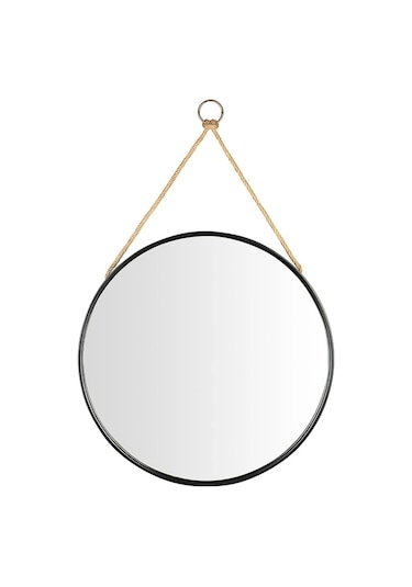 Ahşap Çerçeve Boyalı İpli Ayna Siyah Q 60 Cm