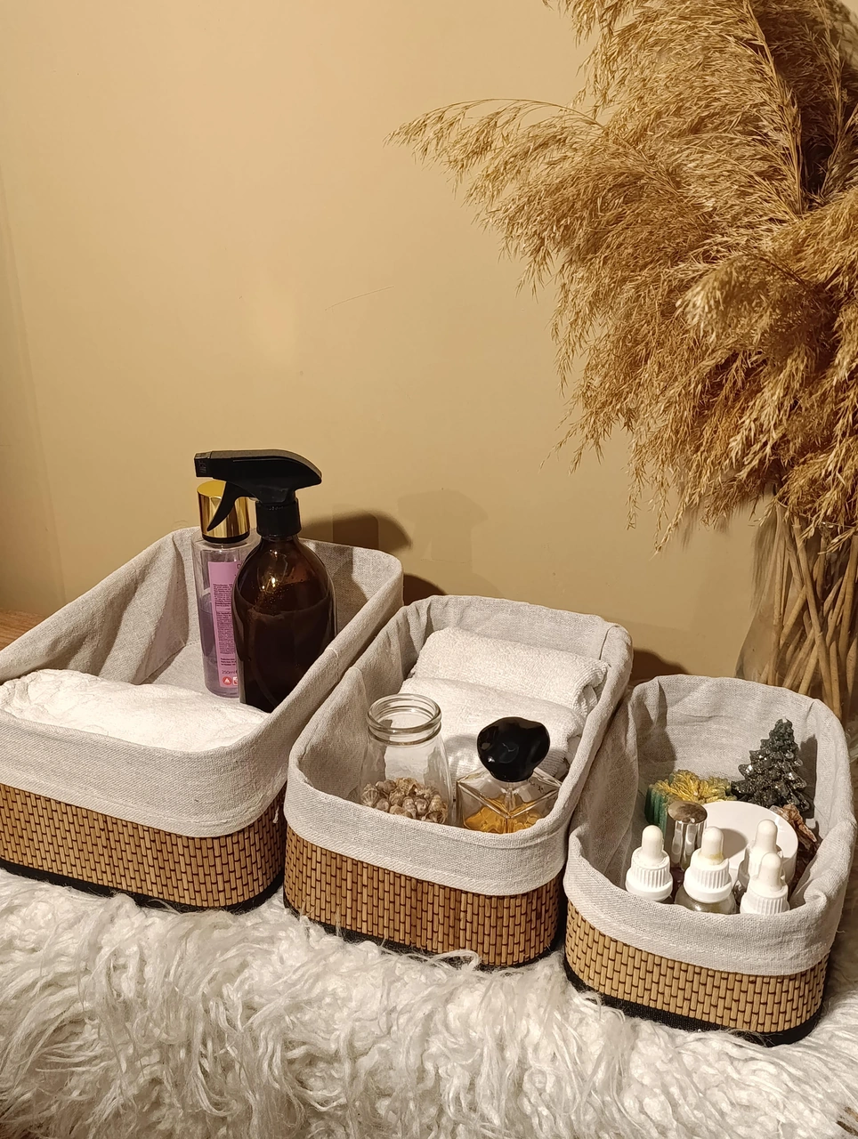 3'lü Bambu İçi Bezli Kutu / Organizer / Düzenleyici Diğer