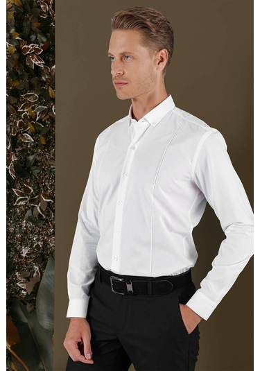 Gk 691 Slim Fit Beyaz Klasik Gömlek Beyaz