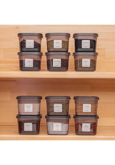 Porsima 430-GR Çok Amaçlı Etiketli Baharatlık Saklama Kabı Antrasit 600 ML 12'li