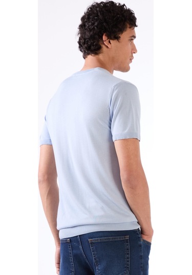 Dufy Buz Mavisi O Yaka Düz Renk Kısa Kollu Slim Fit Triko Tshirt Buz Mavisi