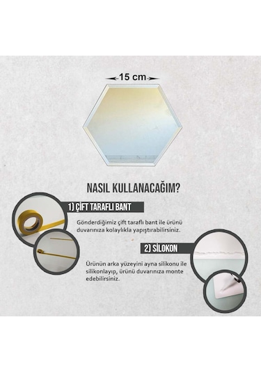Decorıta Ayna - 7'Li Takım Çiçek Desen Altıgen Ayna Çok Renkli