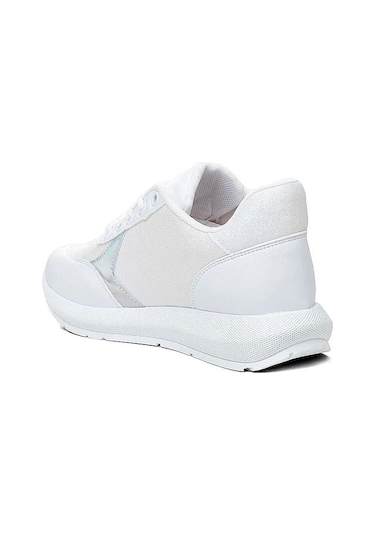 Tarzbu Modalendo Günlük Sneaker Yürüyüş Cilt Simli Beyaz Kadın Ayakkabı Beyaz