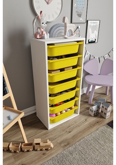 %100 Mdf - Medium Mono 7 Sepetli Oyuncak Dolabı Sarı