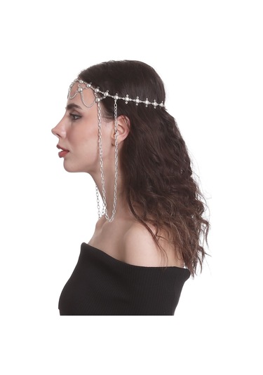 Labalaba Kadın Antik Gümüş Kaplama Zincirli Tasarım Saç Zinciri Gümüş