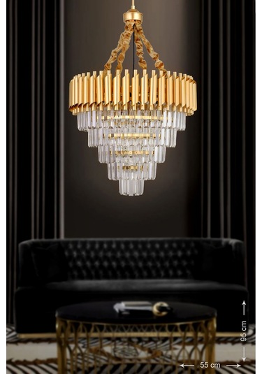 Palmira 55'lik Kristal Taşlı Lüks Avize - Sarı-yaldız Sarı Yaldız