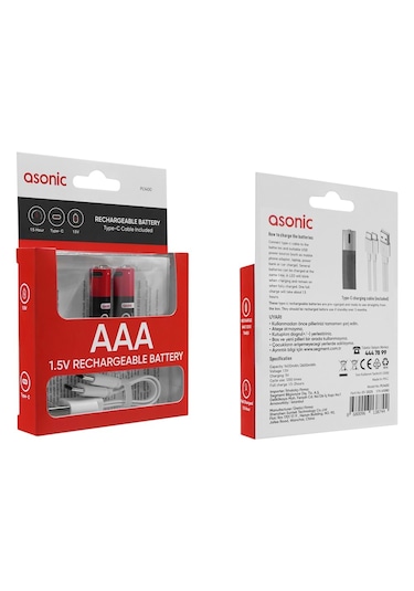 Asonic Pl1400 Aa Kalın 1.5v 1400mah/2600mwh Type-c Usb Şarjli 2'li Pil