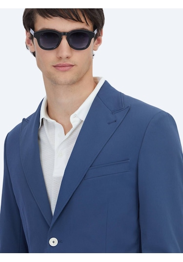 İndigo Desenli Modern Fit Ceket İndigo