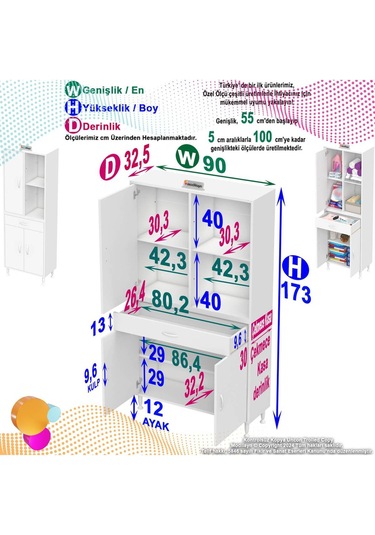 90 X 173 X 32,5 Cm 1 Çekmece 3 Kapak 3 Raf 6 Göz Bölme Organizatör Mutfak Dolabı Çok Amaçlı Dolap Beyaz 90 X 173 X 32,5 Cm 1 Çekmece 3 Kapak 3 Raf 6 Göz Bölme Organizatör Mutfak Dolabı Çok Amaçlı Dolap Beyaz