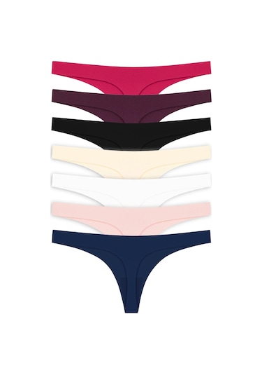 Basic Lazer Kesim Tanga Külot 7'li Paket - 2 Renkli-5 Çok Renkli