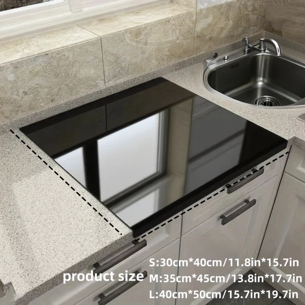 Gateesat Siyah Büyük Boy Akrilik Kesme Tahtası, Kaymaz Ve Kolay Temizlik Siyah