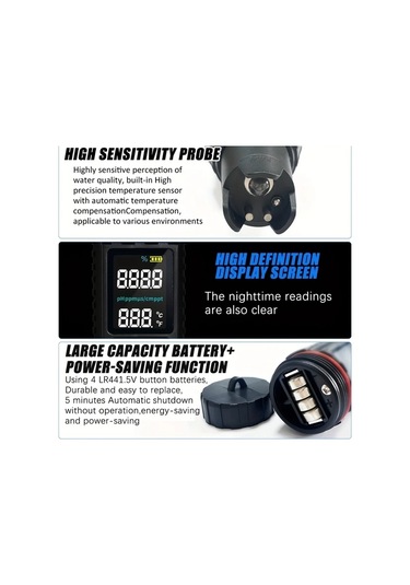 Xuweiwei Black Cloud Prime 7 İn 1 Su Kalitesi Test Cihazı Tds Ec Sıcaklık Tuz Orp Ph Ölçer Akvaryum Havuz İçme Suyu Portatif Cr2032 Pil