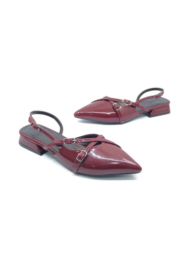 Feles Toka Detaylı Kısa Topuklu Arkası Açık Kadın Babet Ayakkabı Bordo