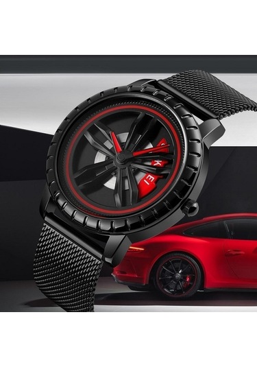 Novahub Skmeı 1634 Erkekler Su Geçirmez Kırmızı Kuvars Saat Siyah Çelik Kemer Çok Renkli Çok Renkli