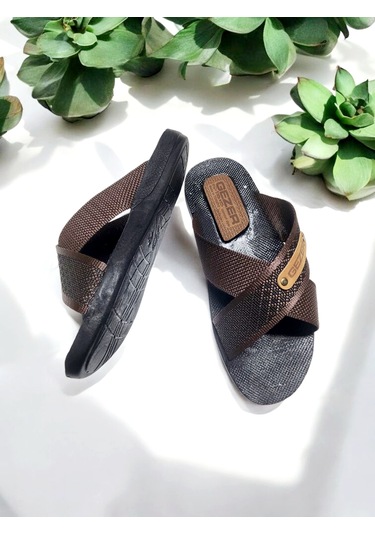Gezer Erkek Çapraz Bant Rahat Taban Ev Ve Dışarı Terliği Kahverengi