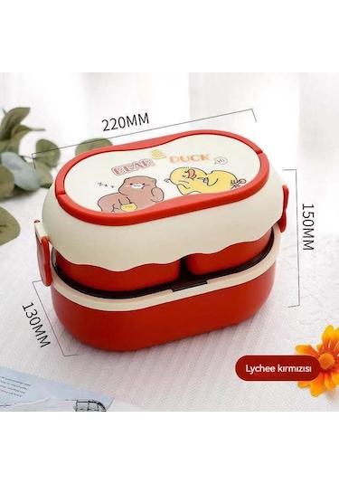 Büyük Kapasiteli Sevimli Çocuk Beslenme Çantası Çift Katmanlı-sar