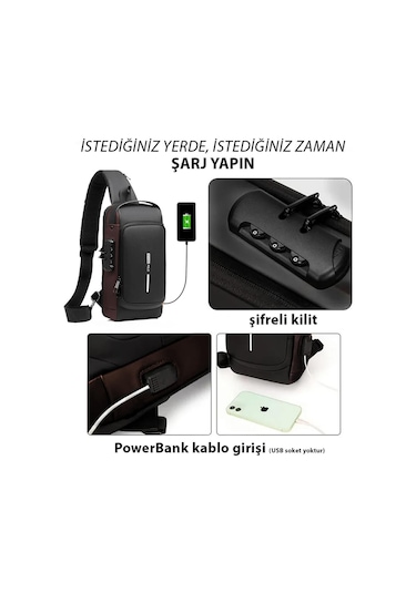Newish Polo Siyah - Kahverengi Unisex Vegan Deri Ayarlanabilir Çapraz Askılı Göğüs Omuz Ve Bel Mini Sırt Çantası - Erkek Siyah - Kahverengi
