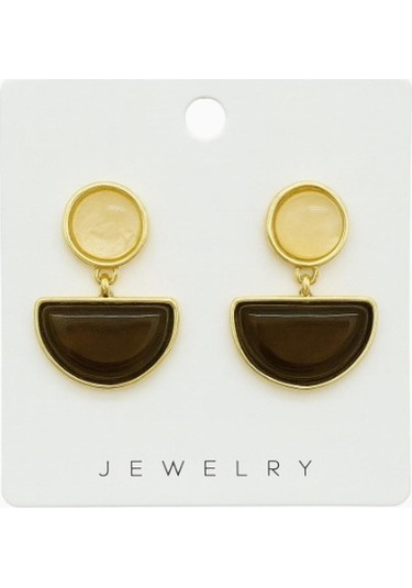 Kahverengi Taşlı Minimal Tarz Küpe Çok Renkli