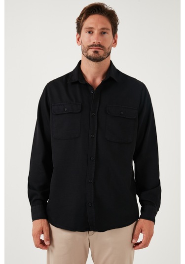 Buratti Pamuklu Çift Cepli Regular Fit Erkek Gömlek Cf25W128858 Siyah