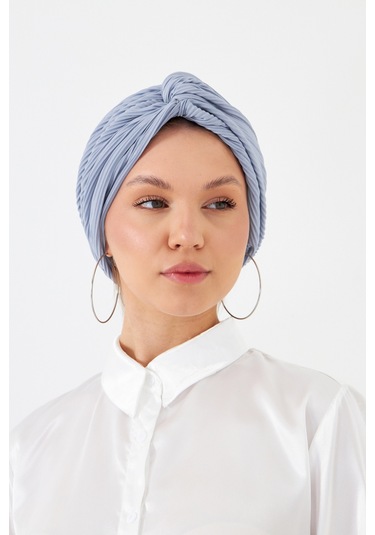 Gri Çapraz Büzgülü Tesettür Bone Fukuro Piliseli 2512 15 Gri