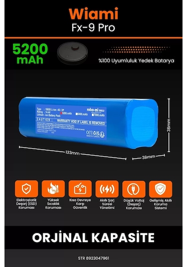 Wiami Fx-9 Pro Uyumlu Akıllı Robot Süpürge Bataryası 5200 Mah Pil