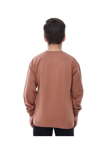 Basic Bisiklet Yaka Şardonlu Çocuk Sweatshirt 3-10 Yaş Krem Kahverengi