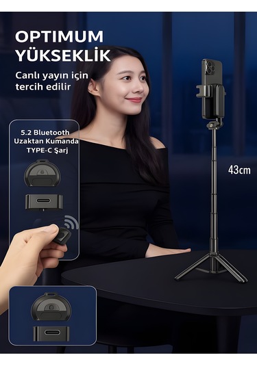 41.5 Cm 360 Ayarlanabilir Bluetooth Kumandalı Kablosuz Tripod Selfie Stick Monopod