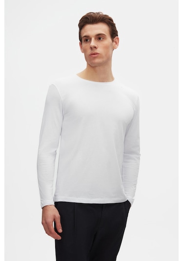 Ds Damat Slim Fit Beyaz Bisiklet Yaka %100 Pamuk Nefes Alabilen Uzun Kollu Body T-shirt 4hc14ort0007m 801