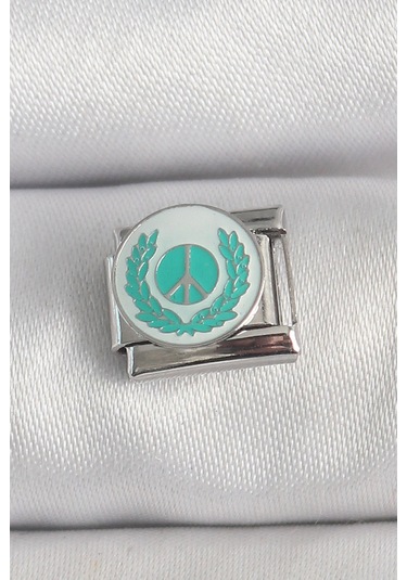 316l Çelik Gümüş Renk Beyaz Mavi Barış İşareti İşlemeli Nomination Charm