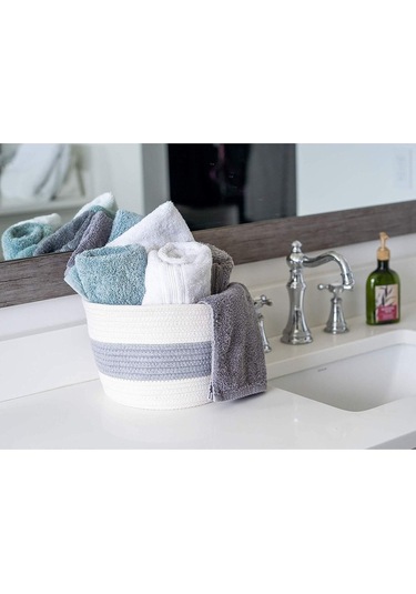 3lü Jüt Pamuklu Sepet, Bebek Eşya Toplama Sepeti, Battaniye Sepeti Oyuncak Sepeti, Yastık Sepeti Gribeyaz