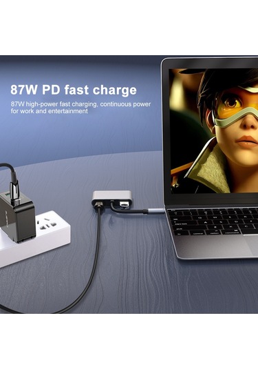 Sones 4'ü 1 Arada Çok İşlevli Usb-c / Type-c - Pd Usb-c / Type-c +usb 3.0 +çift Hdmı Hub Yerleştirme İstasyonu Gri