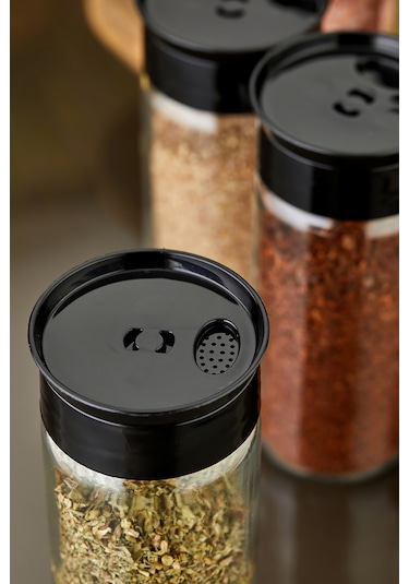 12'li Cam Baharatlık Seti - Siyah Siyah