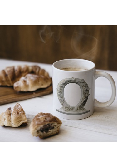 O Harfi Bardak, Monogram 330 Ml Barok Oymalı Görünüm Beyaz