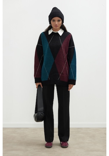 Manuka Baklava Desen Triko Kazak Petrol