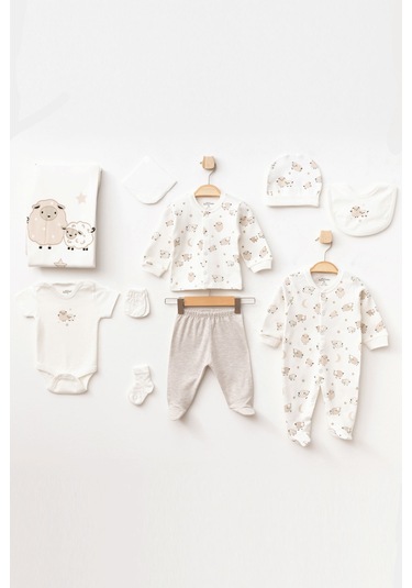 Erkek Bebek Kuzu Desenli 10' Lu Hastane Çıkış Seti 0 Ay - 3 Ay Bejmelanj