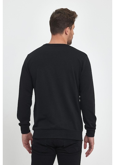 MMetalic Siyah Erkek Supermagic Göğüs Baskılı Basic Sweatshirt 001