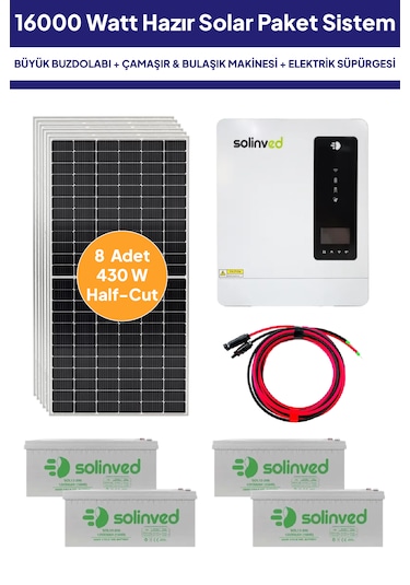 16 Kw 16000 Watt Güneş Enerjisi Hazır Solar Paket Sistem Half Cut Güneş Panelli