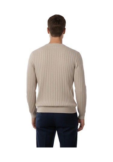 Deepsea Erkek Bej Rahat Kalıp Çizgi Dokulu Triko Kazak Şık & Modern Tasarım 2605432 Bej