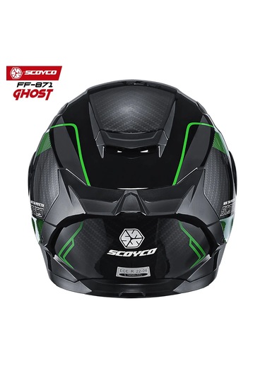 Scoyco FF871 Ghost Güneş Vizörlü Kapalı Kask Parlak Siyah - Yeşil