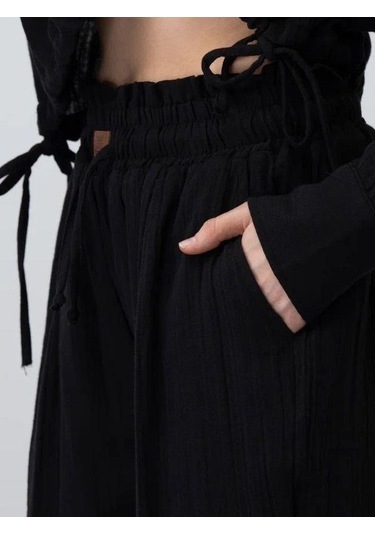 Kız Çocuk Müslin Kumaş Gömlek Pantolon Takım-15786 Siyah