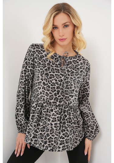Kadın Desenli Uzun Kol Bluz 970 - Antrasit Antrasit