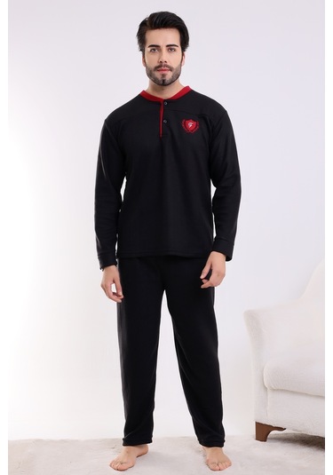 Flkn 7202 Polar Kışlık Erkek Ev Pijama Takımı Uyku Takımı Siyah