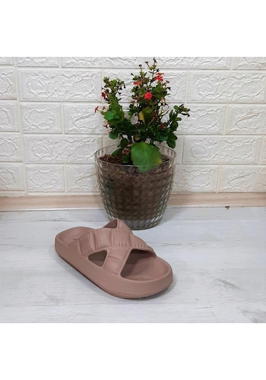 Akınalbella 408 Camel Renk Çapraz Eva Hafif Rahat Kadın Terlik 001