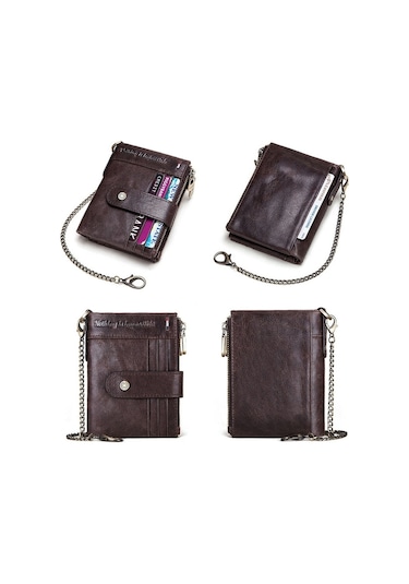 Sones Humerpaul Bp896 Rfıd Hırsızlığa Karşı Fırça Çift Fermuarlı Deri Cüzdan Çoklu Kart Erkek Çanta Koyu Kahverengi