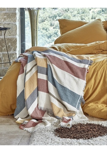 Dantela Gloria Colorful Müslin Pamuk Çift Kiş. Yatakört. 240x260 Krem