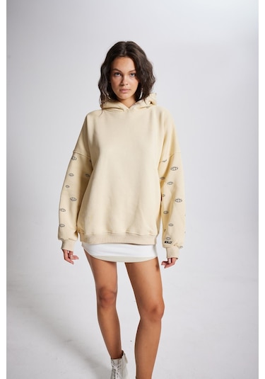 Holly Lolly Oversize Kapüşonlu Unisex Eye Sweat Bej