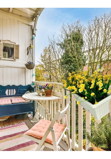 Yapay Çiçek Sarı Papatya Küpeşte Askılı Saksıda Balkon Çiçeği Çiçek Sepeti