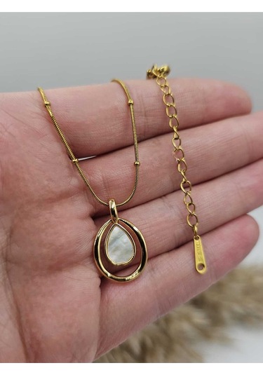 Altın Kaplama Sedef Damla Çelik Kolye